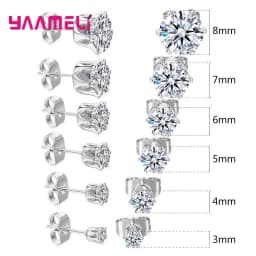 925 Sterling Silver Stud Earring Cubic Zircon Rhinestone Claw Setting Jewelry for Man Woman 3/4/5/6/7/8MM Mix Size 6 Pairs
