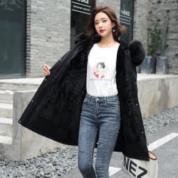 Parkas Jacket Women Cotton Coat Winter Mid Length Outerwear Fur Collar Plush Liner Hooded Drawstring Thick Windproof Office Lady