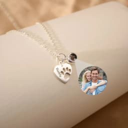 Personalized Engraved Name Picture Necklace Custom Photo Projection Necklaces Dog Cat Paw Necklace Memorial Gifts for Pet Lover
