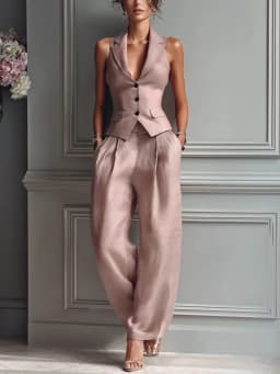 2026 Summer Women Two Piece Set Single-breasted Sleeveless Vest Top And Trousers Pants Set Suit Office Ladies Suits