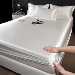 3 Pcs High End 100% Mulberry Silk Fitted Sheet Set with Pillowcase Luxury Solid Color Silk Bedsheet Soft Smooth Satin Bed Linen