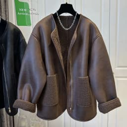 Women's Super Cute Zipper Fur Patchwork One-piece Round Neck Coat Top Warm Casual Winter Best Seller Coats and Jackets Women