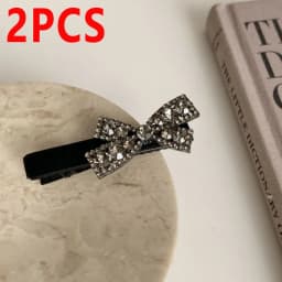 2pcs Classic Elegant Black Velvet Hair Clip Set Diamond Bow Hair Clip Elegant Shining Women Party Daily Styling Hair Accessories