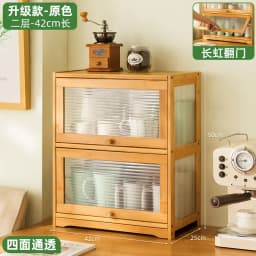 Natural Bamboo Storage Cabinets Dustproof Acrylic Doors Cup Holder Tea Set Display Kitchen Organizer Dining Room