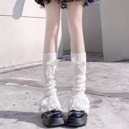 Cute Lace Flared Knitted Long Legs Warmers Y2K Leg Stockings White Harajuku Socks White Foot Cover Lolita Over Knee Leg Warmer