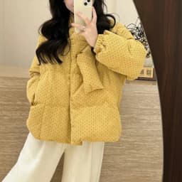 Polka Dot Corduroy Women Padded Jacket Korean Button Down Puffer Coat Long Sleeve Loose Retro Cozy Winter Outerwear Top