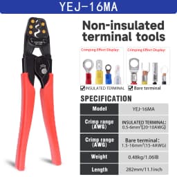 Insulated Terminals & Non-Insulated Terminals Cold Crimping Pliers Multifunctional Ratchet Crimping Tool YEJ-16MA/6MA/1MA