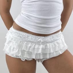 Y2k Cutest Ruffles Mesh Layers Bloomers Frilly Pants Fairy Tiered Lace Micro Shorts Bow Waistband Booty Shorts Women Streetwear