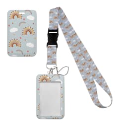 Simple Marble Heart Rainbow Card Holder with Buckle Lovely Hanging Rope ID Pass Hang Accessories Holder Lanyard Passr Case