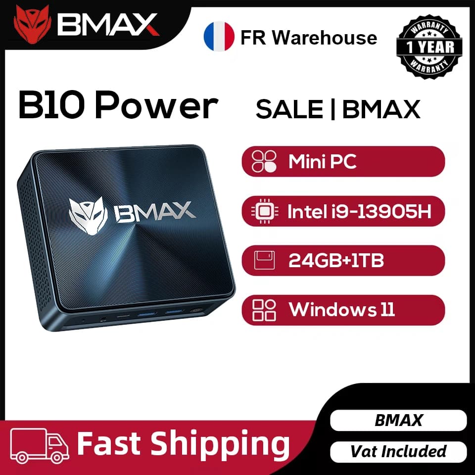 Bmax B10 Power Mini Pc Intel Core I9-13905H 24Gb RAM 1Tb SSD Wifi Bluetooth USB HDMI Type-C Windows 11 Pro