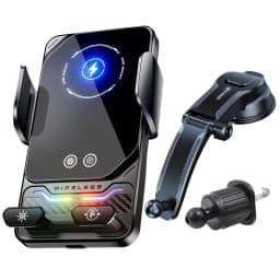 15W Universal Car Phone Wireless Charger Holder Auto-sensing RGB Light Mount for Samsung S26 Iphone 17 16 15 14 13 12 11 Pro Max
