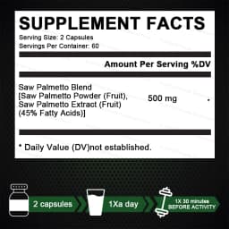 Saw Palmetto Capsules High Potency for Prostate, Urinary Tract ,Bladder Hair Health Supplement
