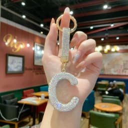 Full Rhinestone English Letter Keychain - Luxury Bag Charm & Car Key Ring, Elegant Small Gift