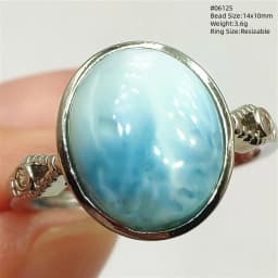 Natural Blue Larimar Oval Adjustable Ring Jewelry Water Pattern Real Larimar For Women Men Healing Fashion Stone AAAAAA