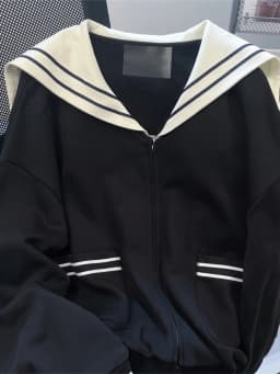 Korean Style Short Navy Collar Sweatshirt Jacket Women's Autumn Winter Fashion Unique Zipper Open Cardigan Top Hmke Brand