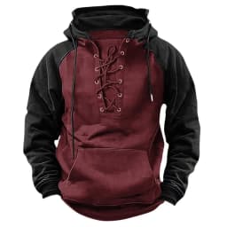 Spring And Autumn New Men's Hooded Solid Color Sweater Blue Sports Multi-Pocket Leather Sweater Tooling
