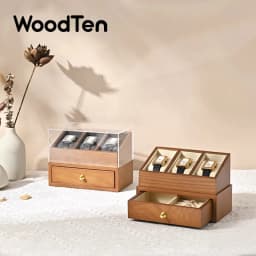 WoodTen 3 Grids Wood Watch Box Double-layer Watch Jewelry Organizer Wrist Watch Storage Box Dust-proof Cover Jewelry Watches Box