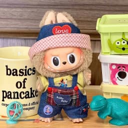 17cm Mini Doll'S Clothes Outfit Accessories for Labubu V1 V2 Striped Overalls Cool Handsome Clothing Gift