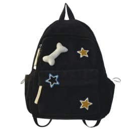 Y2K Girls Star Pattern Laptop Backpack Teen Student Large Capacity School Bookbag Corduroy Rucksack Double Strap Shoulder Bag
