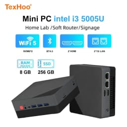 Texhoo MINI PC Intel Core I3 5005U 5th Gen CPU 8G RAM 128G SSD NVMe*2 HDMI*2 Dual LAN 15W Soft Router Signage Office Computer