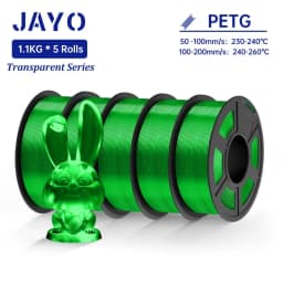 JAYO 5Rolls PETG Filament 1.75MM 1.1KG/Roll 3D Printer Filament PETG High Toughness for FDM 3D Printing Material