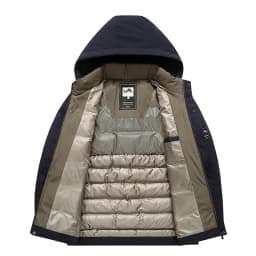 New Windproof Keep Warm Men Parka Outdoors Loose Comfort Solid Removable Hat Coats Winter Fashion Casual Thickening Tops Men