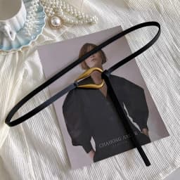 Women Knotted Thin Belts Solid Color PU Leather Metal Buckle Thin Long Waist Belts Lady Girls Dress Coat Decor Waistband