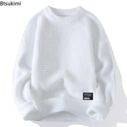2026 Autumn Winter Men Pullovers Sweaters Knitted Top Round Neck Coarse Needle Full Sleeve Sweaters Solid Casual Loose Pullovers