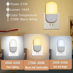 Plug in Night Light, Warm White LED Nightlights with Smart Dusk to Dawn Sensor for Kids, Nursery, Ideal for Bedroom, Bathroom