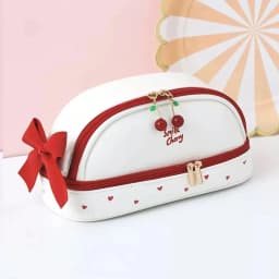 1Pcs Cute Girl Pencil Case Double Layer Strawberry Cherry Love Large Capacity Pencil Case Student Stationery Storage Pen Bag