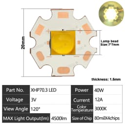 XHP70.3 LED Chip High Power Lamp Ceramic Beads7070 40W DC3V 6V 12V Cold Warm White XHP70.2 XHP50.2 Flashlight Head/ Searchlight