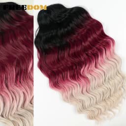 FREEDOM Synthetic Braiding Hair Extensions Deep Wavy 24 inch Long Curly Braids Hair Ombre Brown Rainbow Twist Crochet Hair