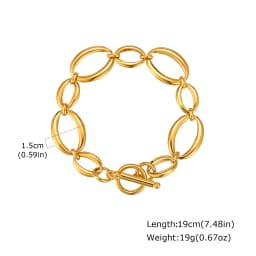 Chunky Bold Toggle Bracelets for Women, Stainless Steel OT Buckle Link Chain Bracelet Gold Plated Tarnish Free