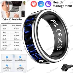 Call ID Reminder Smart Ring Display Screen Touch,Tasbih Counter,Health Manager,5ATM Waterproof Multiple Sport Mode MenWomen HT30