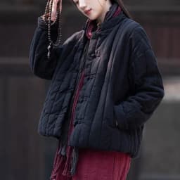 Johnature Women Chinese Style Linen Parkas Solid Color Stand Long Sleeve Winter Coats 2025 New Button Plus Cotton Warm Parkas