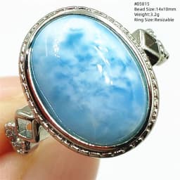 Natural Blue Larimar Adjustable Ring 925 Sterling Silver Larimar Gemstone Women Men Water Pattern AAAAA
