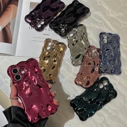 Glossy Wrinkle Plating Wave Border Case for iPhone 16 15 17 Pro Max Air Plus 11 12 13 14 Meteorite Pattern Soft Silicone Cover