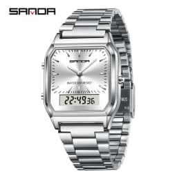 SANDA 747 Men's Quartz Digital Watch Waterproof Casual Fashion Watch Wear-resistant Stainless Steel Couple Strap Square Watch