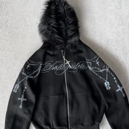 American retro autumn and winter thick jacket Gothic printing drawing loose zipper sweatshirt men and women hoodie streetwear