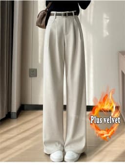 2023 Autumn and Winter New Wool Blended Wide-Leg Pants Straight Mopping Pants High Waist Slim Lengthened Casual Pants for Women