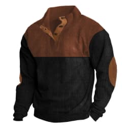 Men's Hoodies Spring And Autumn Corduroy Casual Patchwork Stand Collar Button Sports Hoodie Man Clothing