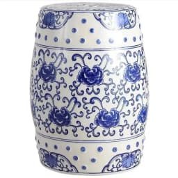 White Porcelain and Drawn Blue Shoe Hand Changing Stool Ceramic Drum Bathroom Neoclassical Imitation Sitting Stool Low Round