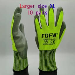 10 Pairs Military-Grade Level C Cut Resistant Gloves EN388 Certified - HPPE Fiberglass, Non-Slip Grip, Breathable for Industrial