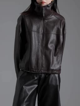 Lautaro Spring Autumn Cool Waterproof Short Brown Pu Leather Jacket Women with Long Raglan Sleeve Zip Up Luxury Designer Clothes