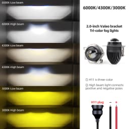 2.0 Bi Led Projector Lens Auto LED Fog Lights 3000K 4300K 6000K High and Low Beam for Toyota Nissan Tricolor Lens Fog Lamp