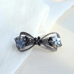Elegant Floral Hair Clip Alloy Spring Clasp with Rhinestones Minimalist Ponytail Holder for Back Head Women Hairpin