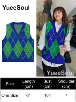 Green Knit Vest Printed Sleeveless Pullover Oversized Women Sweater Vest 2026 New Y2K Vintage Knitwear Women's Autumn Clothing