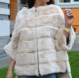 Real Rex Rabbit Fur Jacket for Women Zipper Stripe with Batwing Sleeve Furry Vest Thick Tops Dropshipping Winter Coat 1907018