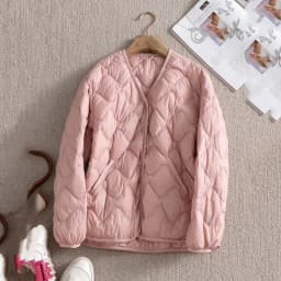 Schinteon Women Ultralight White Duck Down Jacket Argyle V-neck Collar Casual Autumn Winter Outwear Coat 2024 New Fashion