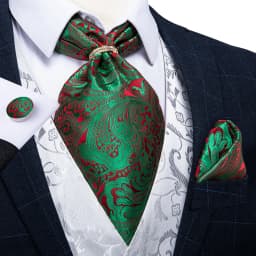 Luxury Silver Paisley Men Ascot Tie Wedding Formal Cravat Ascot Scrunch Self British Neck Tie Set Pocket Square Cufflink DiBanGu